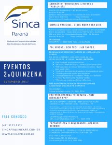 Mais informações Sinca PR  41 3225 2526 sincapr@sincapr.com.br